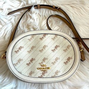 Coach Camera Bag with Horse and Carriage print - cream color